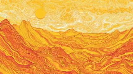 Poster - Warm sunset-inspired abstract design with orange-yellow wave patterns and a futuristic touch.