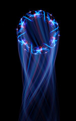 Wall Mural - swirl stage. neon glowing circles. light trails. glint bright spiral. motion ellipse..slow shutter l
