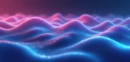 Leinwandbilder - Abstract illustration futuristic wavy shapes. Glowing retro waves banner design in blue and purple colors. Digital art background. Modern creative illustration for digital, tech, sci-fi projects.