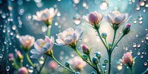 Poster - Delicate blossoms glistening with morning dew, a serene springtime scene