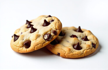 Aufkleber - Delicious Chocolate Chip Cookies Sit Perfectly On A Clean And Simple White Background Waiting To Be Devoured.