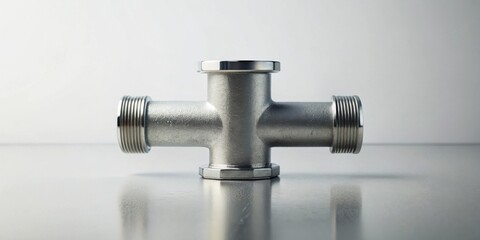 Poster - Precisely Machined Stainless Steel Cross Fitting for Industrial Applications