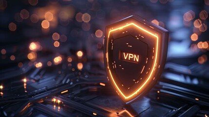 Poster - online security features a glowing shield representing encrypted internet connections with a dark, a