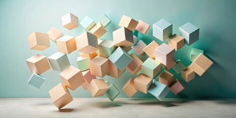 Poster - Pastel Cubes in Motion An Abstract Composition of Floating Geometric Shapes