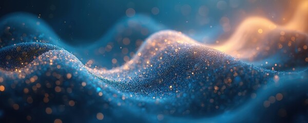Leinwandbilder - Abstract blue geometric background with wave of particles. Big data visualization concept. Data technology abstract. Dynamic energy, cosmos, universe, light, used as background, wallpaper design