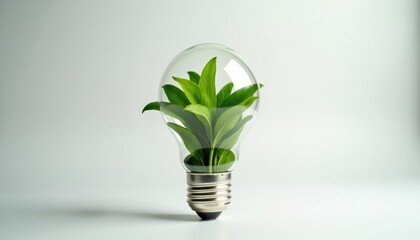 Poster - Light Bulb with Green Plants Representing Eco-Friendly Ideas  