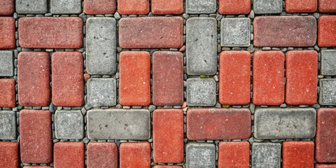 Poster - Red and gray paving stone pattern, interlocking bricks texture background