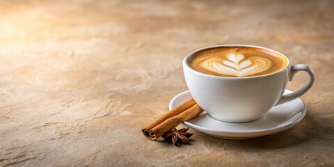 Aufkleber - Aromatic Latte with Cinnamon Sticks and Star Anise on a Textured Surface