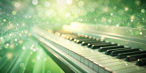 Wall Mural - enchanted piano keys gleaming with festive green lights and sparkling dust