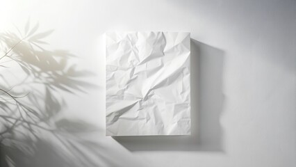 Poster - A crumpled white paper sheet against a light wall with a plant shadow