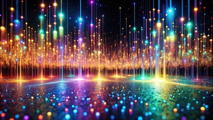Poster - Abstract Colorful Light Beams and Sparkling Dust Particles on a Dark Background