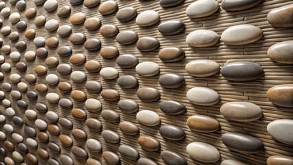 Aufkleber - Textured Pebble Wall Art A Seamless Pattern of Natural Stones on a Wooden Background