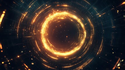 Poster - Abstract Glowing Circular Light Trails in Dark Space Digital Art