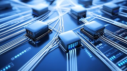 Poster - Abstract Representation of a Complex Computer Network System with Interconnected Processing Units and Data Pathways