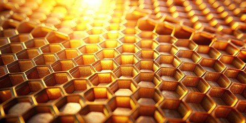 Poster - Golden Honeycomb Structure Abstract Background of Interlocking Hexagons Illuminated by Warm Light