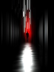 Poster - A lone figure navigates through abstract corridors of light and shadow