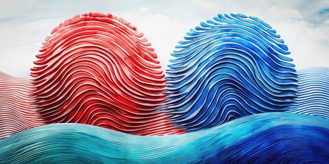 Aufkleber - Abstract Fingerprint Waveforms in Red and Blue Hues