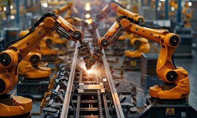Poster - Robotic arms perform precise welding in advanced manufacturing facility