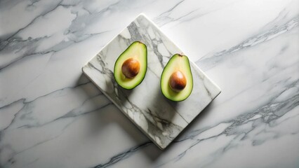 Poster - Two Halved Avocados Resting on a Marble Cutting Board