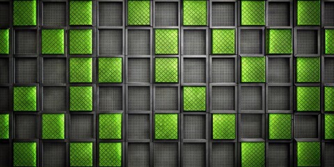 Leinwandbilder - Abstract Green and Gray Square Panel Wall Design