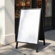 © Georgia - sandwich board sign white blank sidewalk stucco white wall natural poster clean surface minimalist aesthetic billboard sunlight shadow concrete black frame flyer texture mockup mockups standing store