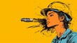 © Nattapohn - Abstract Pixel Art Illustration of a Female Construction Worker Facing Projectile