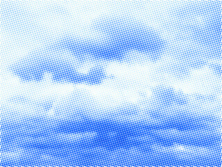 Leinwandbilder - Blue sky background with white halftone clouds vector overlay texture.