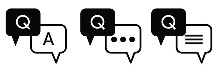 comment question line icon set. message speech bubble q and a, question and answer icons vector elem