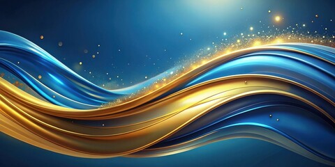Aufkleber - Abstract Gold and Blue Swirling Waves with Sparkling Dust