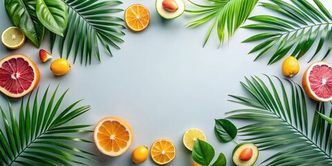 Poster - Tropical Fruit and Palm Leaf Frame for Summer Designs