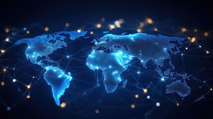digital illustration world map dark blue background