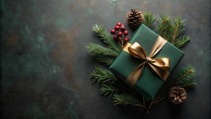 Aufkleber - Elegant Emerald Gift Box with Festive Evergreen Accents