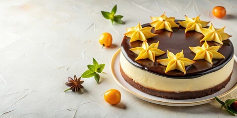Poster - Delectable Chocolate-Glazed Cheesecake Decorated with Star-Shaped Pastry Accents