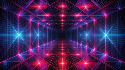 Aufkleber - Abstract Neon Corridor Futuristic Grid Pattern with Vibrant Pink and Blue Lighting