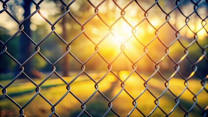 Poster - Golden Hour Through Chain Link Fence A Close-Up View