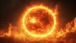 © NCSF - Fiery Sun with Intense Solar Flares, A fiery, glowing sun with intense solar flares and a dark background