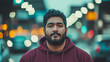 © aimired - urban man in hoodie on blurred city street background
