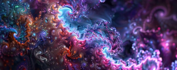Poster - Mystical 3D Fractal colourful fantasy universe.