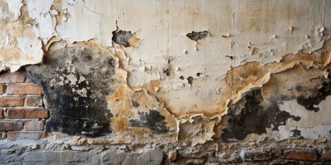 Poster - Aged Wall Texture Peeling Plaster Reveals Brick and Mortar