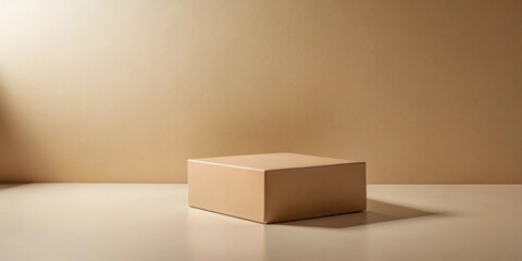 Poster - A minimalist beige cube platform on a neutral background ideal for product display or presentation