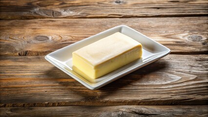 Poster - A stick of dairy butter rests on a rectangular dish atop a rustic wooden surface