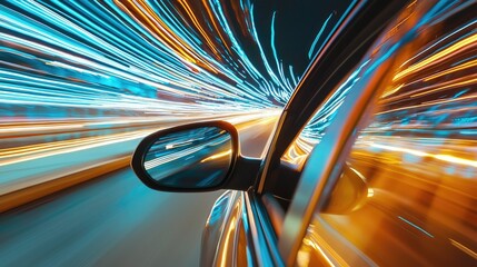 Poster - A futuristic night drive scene with a car zooming past, leaving behind colorful streaks of motion.