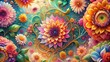 © InspireStock Gallery - Vibrant Floral Tapestry A Whimsical Garden of Multicolored Blooms and Intricate Swirls