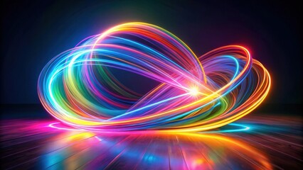 Aufkleber - Abstract swirling vibrant light trails on dark wood floor