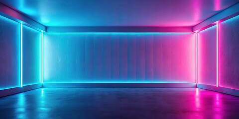Poster - empty room with neon blue and pink lighting for product display