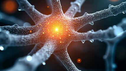 Poster - Intricate Neuron Structure with Glowing Nucleus and Fine Branches Creating a Stunning Biological Image