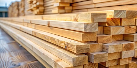 Aufkleber - A neatly stacked pile of freshly cut lumber beams ready for construction projects