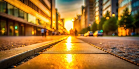 Poster - Golden Sunset Glow on Urban Sidewalk at Dusk
