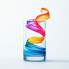 Poster - A vibrant rainbow swirl dances within a clear glass, creating a modern, artistic, and elegant effect.