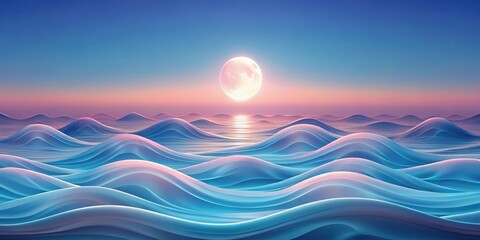 Aufkleber - Serene ocean waves at sunset with a full moon reflecting on the water's surface
